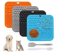 Lot de 4 tapis anti-léchage pour chat - 20 x 20 cm - Tapis anti-fuite pour chien - Grand tapis de gamelle de qualité supérieure avec spatule en silicone - Accessoire pour chien - Tapis de gamelle avec