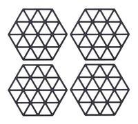 Lot de 4 tapis de cuisine en silicone extra épais, résistants à la chaleur, multi-usages, antidérapants pour casseroles chaudes, plaques, plats, repose-cuillère, dessous de verre (triangle noir)