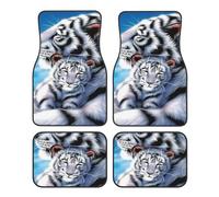 Lot de 4 tapis de sol antidérapants pour voiture Motif tigre blanc