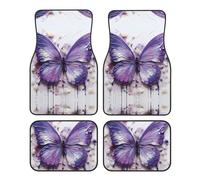 Lot de 4 tapis de sol avant et arrière de voiture - Motif papillon - Peinture à l'huile - Violet