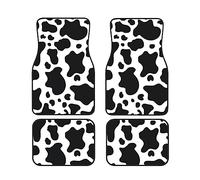 Lot de 4 tapis de sol de voiture à imprimé vache noire et blanche - Pour toutes les saisons - Pour l'avant et l'arrière