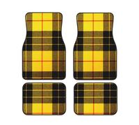 Lot de 4 tapis de sol de voiture à motif écossais jaune, gris, noir, toutes saisons, tapis de sol avant et arrière pour voiture