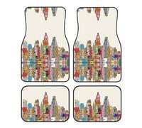 Lot de 4 tapis de sol de voiture élégants - Accessoires universels pour SUV, berline, camion - Motif dessin animé Austin Texas