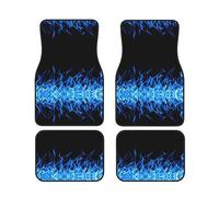 Lot de 4 tapis de sol de voiture en caoutchouc antidérapant - Universel - Compatible avec toutes les voitures - Imprimé flamme bleue