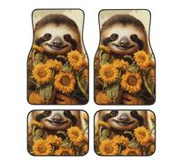 Lot de 4 tapis de sol de voiture en caoutchouc robuste pour voitures, paresseux, tournesol, tapis de voiture antidérapants avant/arrière pour la plupart des véhicules