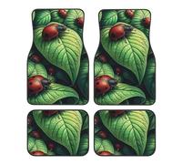 Lot de 4 tapis de sol de voiture en forme de coccinelle pleine de vie sur une feuille, accessoires pour berline, camionnette, SUV, camion
