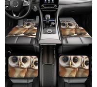 Lot de 4 tapis de sol de voiture résistants à toutes les intempéries pour l'avant et l'arrière de la voiture - Motif chouette - Antidérapant - Accessoires de voiture universels