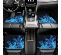 Lot de 4 tapis de sol de voiture très résistants toutes saisons avant et arrière - Bleu flamme bleue - Antidérapant - Ensemble complet de coussinets de talon conducteur - Accessoires de voiture