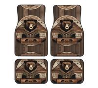 Lot de 4 tapis de sol de voiture universels rustiques motif ours lodge - Pour l'avant et l'arrière - Résistants pour SUV, berline, camionnette, camion
