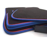 Lot de 4 tapis de sol E90 E91 M3 Edition (bleu, rouge) en velours de qualité supérieure - Nubuck cuir