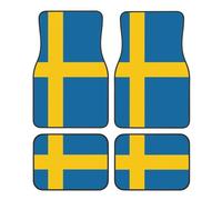 Lot de 4 tapis de sol universels antidérapants et lavables pour camion, van, velours cristal, imprimé drapeau suédois