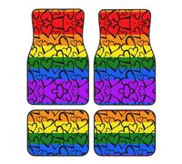 Lot de 4 tapis de sol universels pour voiture motif arc-en-ciel Gay Pride - Intérieur de voiture en velours cristal - Couverture complète avant et arrière