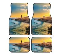Lot de 4 tapis de sol universels pour voiture motif coucher de soleil à Barcelone - Pour l'avant et l'arrière - Résistants pour SUV, berline, camionnette, camion