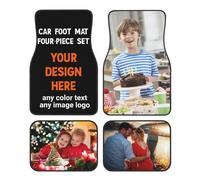 Lot de 4 tapis de voiture personnalisés en polyester, dos antidérapant à pois - Design de votre propre logo/texte/photo - Ajustement universel pour voitures, camions, camionnettes