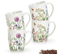 Lot de 4 tasses à café avec motif fleurs de printemps - Belles tasses à café en porcelaine de 300 ml pour cappuccino, café, thé - Tasse à café exceptionnelle - Passe au lave-vaisselle et au