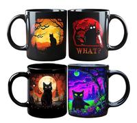 Lot de 4 tasses à café effrayantes en céramique avec motif de château gothique, cadeau pour amoureux des chats, 320 ml