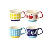 Lot de 4 tasses à café en céramique à suspendre sous glaçure - 300 ml - Style rétro - Pour les amateurs de lait et d'avoine - Empilables (4 pièces)