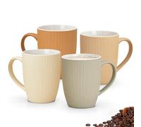 Lot de 4 tasses à café en orange, beige, crème, gris - Set moderne de 300 ml en faïence avec structure - Tasses à café exceptionnelles passent au lave-vaisselle et au micro-ondes comme beau cadeau