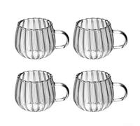 Lot de 4 tasses à café en verre en forme de citrouille avec poignées, design nervuré vertical transparent pour boissons chaudes et froides