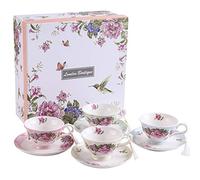 London Boutique Lot de 4 Tasses à café et soucoupes en Porcelaine Vintage avec Motif Oiseau et Papillon