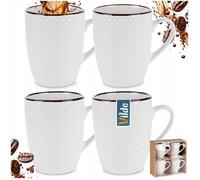 LOT DE 4 TASSES À CAFÉ ET THÉ EN CÉRAMIQUE, BLANCHE, LAVABLES AU LAVE-VAISSELLE, 270 ml