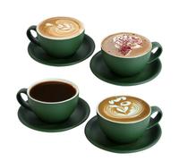 Lot de 4 tasses à cappuccino, 300 ml, en céramique, vert mat, avec soucoupes, ensemble barista pour latte art et moka, grandes tasses et soucoupes
