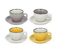 Lot de 4 tasses à cappuccino en céramique avec soucoupes de 200 ml - Tasse à café et soucoupe - Grande tasse à thé, latte américaine, moka - Cadeau moderne - Couleurs assorties - 8 pièces