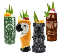 Lot de 4 tasses à cocktail exotiques en céramique - Gobelets à cocktail exotiques mignons - Tiki Bar Professional Hawaiian Party Barware TKSET0003