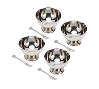 Lot de 4 Tasses à Crème Glacée en Acier Inoxydable avec Pied Coupe à Dessert Crème Glacée Plats de Service Salade de Fruits à Pied Pudding Coupes à Dessert pour la Maison, la