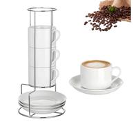 Lot de 4 tasses à expresso avec soucoupes, tasses à expresso, tasses à expresso en céramique avec support, pour cappuccino, latte et thé, tasses à moka
