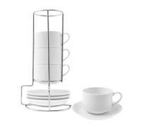 Lot de 4 tasses à expresso en porcelaine, tasses à cappuccino, tasses à café en céramique avec soucoupe, support en métal pour boissons à café, latte Americano, thé (B)