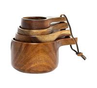 Lot de 4 tasses à mesurer en bois d'acacia pour grains de café, sucre, sel, condiments, miel | Parfait pour la cuisine, la pâtisserie et la décoration de cuisine