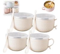 Lot de 4 tasses à repas de 750 ml avec couvercle, bols à soupe de Noël avec poignées et cuillère, bols en acier inoxydable double couche résistants à la chaleur, grandes tasses à soupe pour soupes