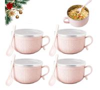 Lot de 4 tasses à repas de 750 ml avec couvercle, bols à soupe de Noël avec poignées et cuillère, bols en acier inoxydable double couche résistants à la chaleur, grandes tasses à soupe pour soupes