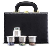 Lot de 4 tasses à thé chinoises argentées avec base en émail | Tasses à thé/liqueur à double usage, prise en main confortable, pour cérémonie du thé, décoration de bar à la maison