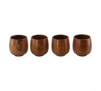 Lot de 4 tasses à thé en bois de jujube unique pour thé, café et saké, esthétique naturelle, bord arrondi lisse