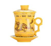 Lot de 4 tasses à thé en porcelaine bleue et blanche avec couvercle et soucoupe pour thé en vrac 382,7 g pour voyage, bureau, motif dragon chinois