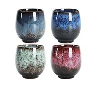 Lot de 4 tasses à thé japonaises, en céramique, faites à la main, multicolores, pour la maison, le bureau, les cadeaux, le saké