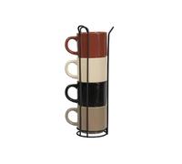 HOME DECO FACTORY, KA0500, Tasse Unie Set de 4 avec Support, Céramique Durable, Design Élégant et Pratique, Idéale pour Café et Thé, Couleurs Neutres, Taille Standard, Beige, Marron, Noir, Blanc