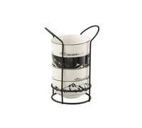 Lot de 4 tasses avec support en céramique noir 11.2x11.2x6.2 cm J-Line