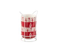 Lot de 4 tasses avec support en céramique rouge 11.2x11.2x6.2 cm J-Line