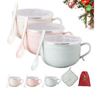 Lot de 4 tasses de 708,7 g avec couvercles, 708,7 g avec couvercles, lot de 4 tasses de Noël pour soupes, ragoûts, pâtes, salade, céréales, passe au lave-vaisselle (3 pièces)