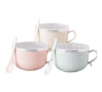 Lot de 4 tasses de 750 ml avec couvercles, grandes tasses à soupe avec poignées pour ragoûts et nouilles, résistantes à la chaleur pour la maison, le bureau (mélange de 3 pièces)