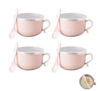 Lot de 4 tasses de 750 ml avec couvercles, grandes tasses à soupe et repas avec poignées pour café, ragoûts et collations, durables, passent au micro-ondes, avec couvercle pour la maison, le bureau et