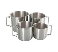 Lot de 4 tasses de camping avec poignée pliable en acier inoxydable 304 compact et pour randonnée, plein air