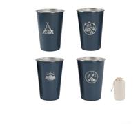 Lot de 4 tasses de camping d'extérieur de 500 ml en acier inoxydable 304 avec design conique empilable pour les randonnées (bleu foncé)