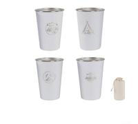 Lot de 4 tasses de camping d'extérieur de 500 ml en acier inoxydable 304 avec design conique empilable pour les randonnées (500 ml, blanc)