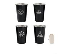 Lot de 4 tasses de camping d'extérieur de 500 ml en acier inoxydable 304 avec design conique empilable pour les randonnées (500 ml noir)
