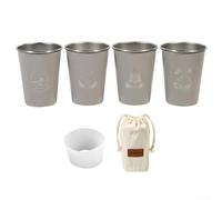 Lot de 4 tasses de camping robustes en acier inoxydable 304 avec sac fourre-tout pratique en toile pour les activités de plein air (ensemble de quatre pièces, gris)