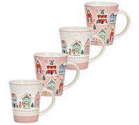 Lot de 4 tasses de Noël en porcelaine de 350 ml motifs maisons de ville - Tasses à café motif village pour la période de Noël